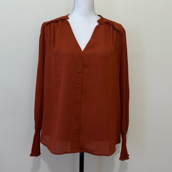 NWT Nanette Lepore Smocked Cuff Split Neck Blouse size Xl - Picture 2 of 9